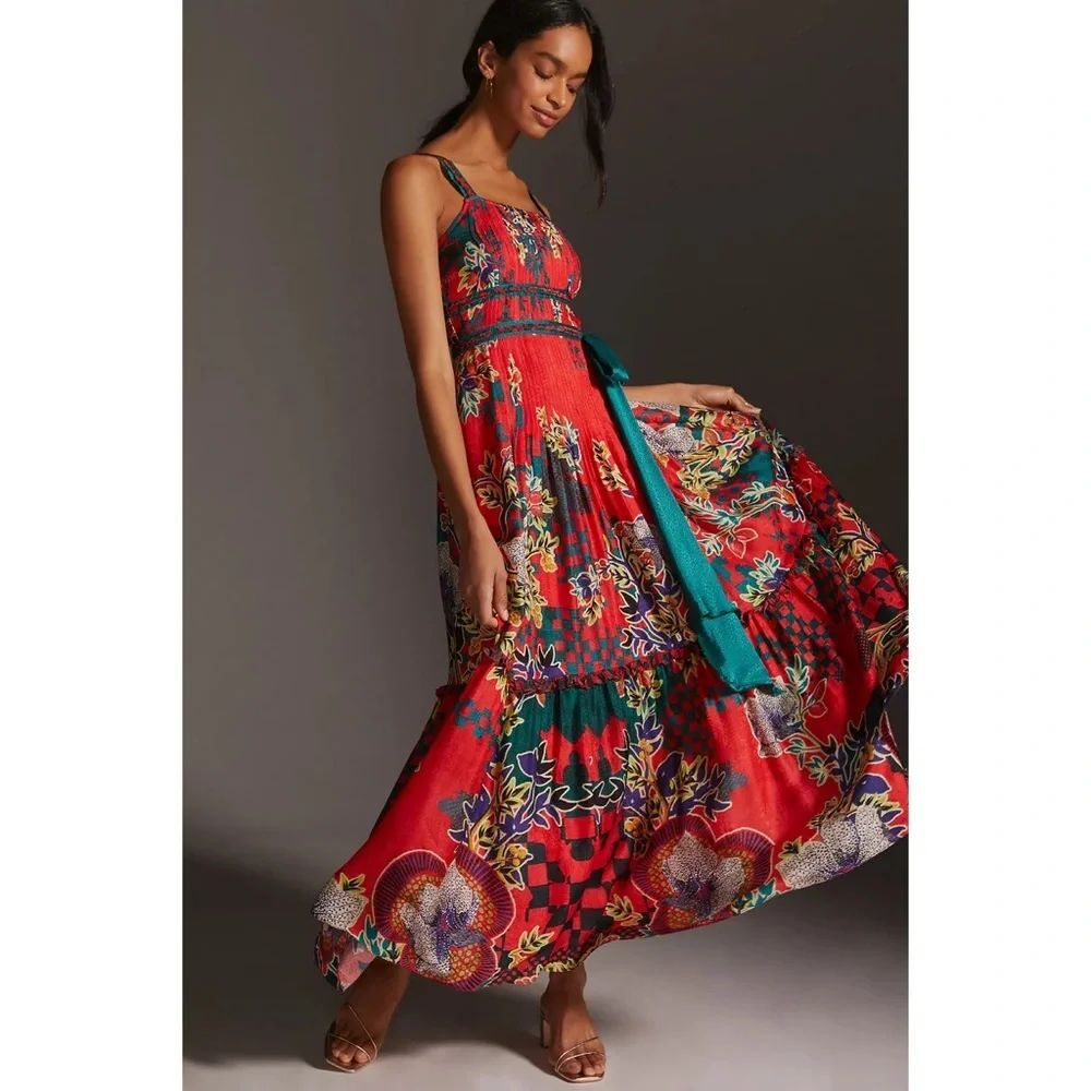 Anthropologie Bhanuni by Jyoti Pleated Floral Maxi Dress